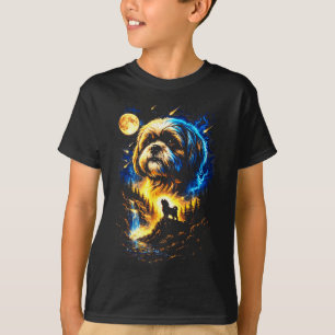Shih Tzu heult zum Mond Vintage 90er lustiger Hund T-Shirt