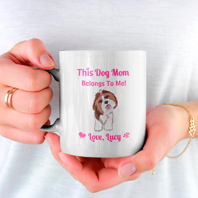 Shih Tzu Hund Mama gehört mir zu rosa Pfauen & Her Kaffeetasse (Von Creator hochgeladen)