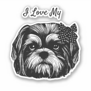 Shih Tzu Hund mit Polka dot bow Original Art Aufkleber