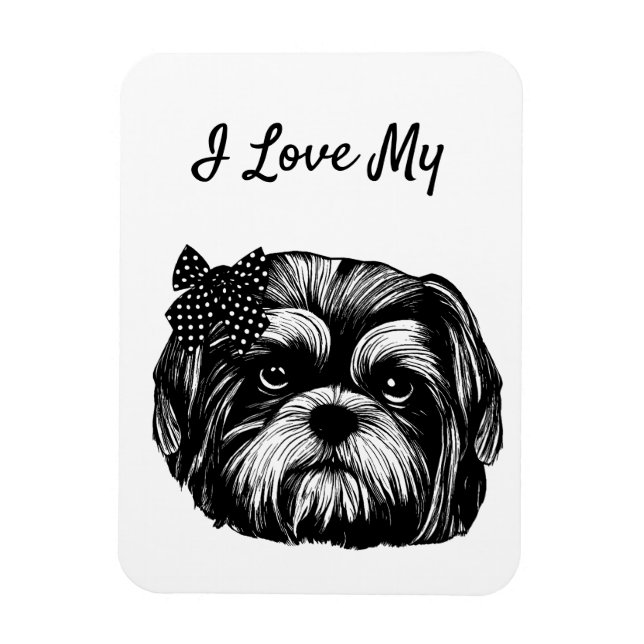 Shih Tzu Hund mit Polka dot bow Original Art Magnet (Vertikal)