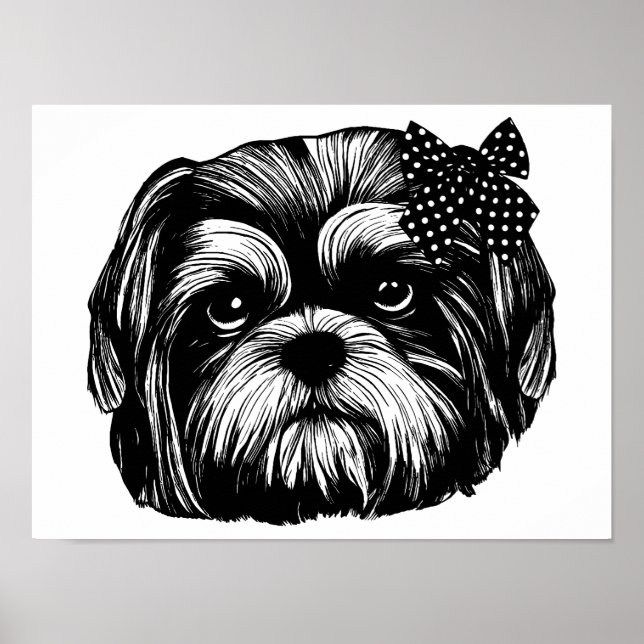 Shih Tzu Hund mit Polka dot bow Original Art Poster (Vorne)