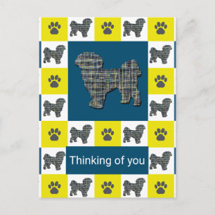 Shih Tzu Hund & Pfote Gelb & Blau In Gedanken bei Postkarte
