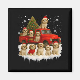 Shih Tzu Hund roter LKW Weihnachtsbaum Santa hässl Magnet