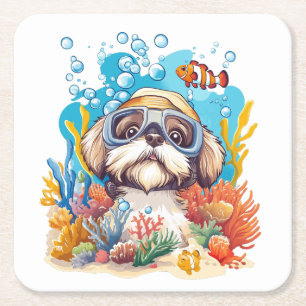 Shih Tzu Hund Schnorcheln Korallenriff Rechteckiger Pappuntersetzer