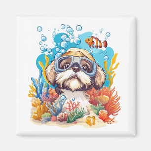 Shih Tzu Hund schnorchelt am Korallenriff Magnet