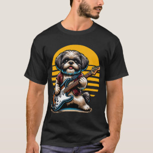 Shih Tzu Hund spielt elektrische Gitarre Shih Tzu T-Shirt