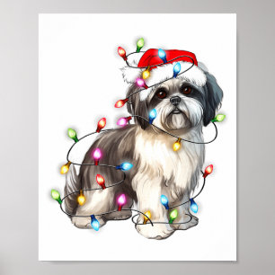 Shih Tzu Hund Weihnachtslichter Xmas Süß Poster