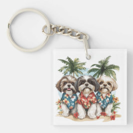 Shih Tzu Hunde tragen hawaiianische Shirts Schlüsselanhänger