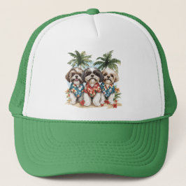 Shih Tzu Hunde tragen hawaiianische Shirts Truckerkappe