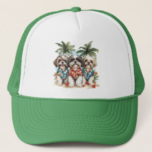 Shih Tzu Hunde tragen hawaiianische Shirts Truckerkappe