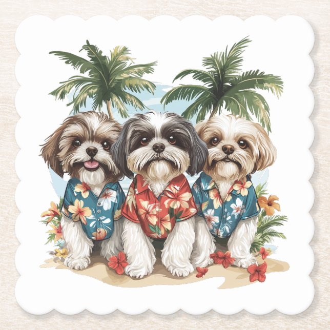 Shih Tzu Hunde tragen hawaiianische Shirts Untersetzer (Vorderseite)