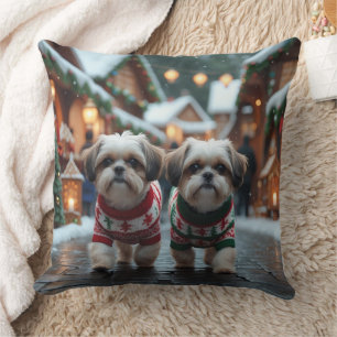 Shih Tzu Hunde Weihnachten Schnee Urlaub Kissen