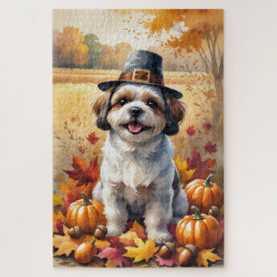 Shih Tzu im Herbst hinterlässt Erntedank Art