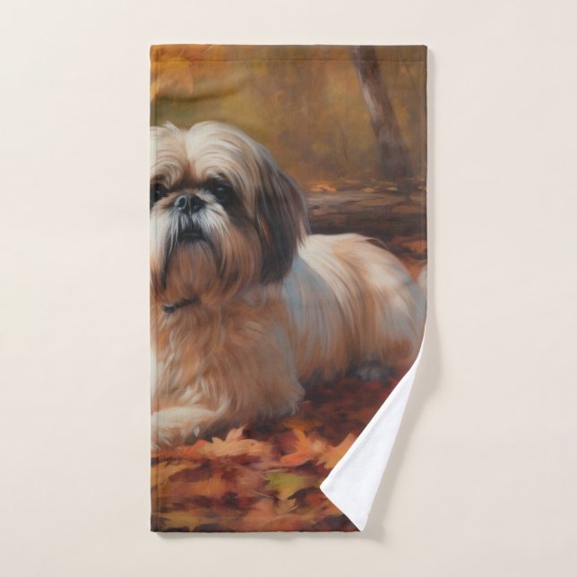 Shih Tzu im Herbst Leaves Fall Inspiriert Badhandtuch Set (Handtuch)
