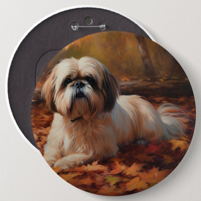 Shih Tzu im Herbst Leaves Fall Inspiriert Button (Vorne & Hinten)