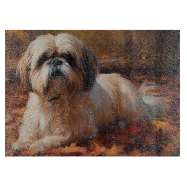 Shih Tzu im Herbst Leaves Fall Inspiriert Schneidebrett (Vorderseite)