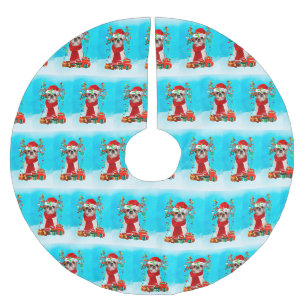 Shih Tzu im Schnee mit Weihnachtsgeschenken Polyester Weihnachtsbaumdecke