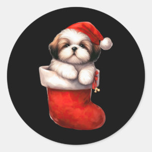 Shih Tzu in Sock Weihnachten Weihnachtsmannmütze X Runder Aufkleber
