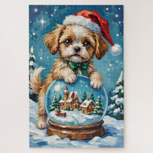 Shih Tzu in Weihnachts-Schneekugel-Hut