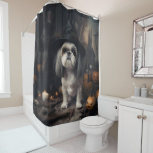 Shih Tzu Kürbisse Halloween Gruselig Duschvorhang