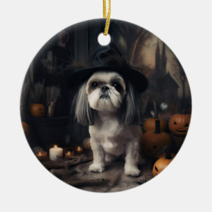 Shih Tzu Kürbisse Halloween Gruselig Keramik Ornament