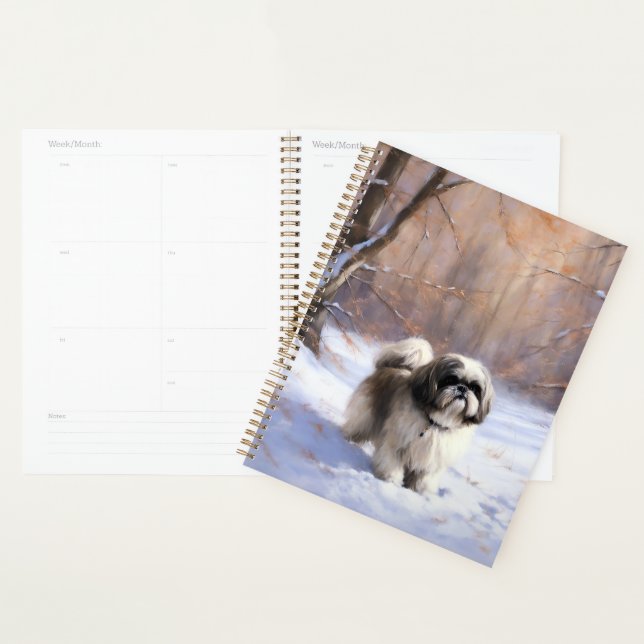 Shih Tzu Laisse Neige Noël (Devant avec enveloppe)