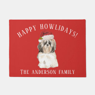 Shih tzu Längere Haare Hund Happy Howlidays Weihna Fußmatte