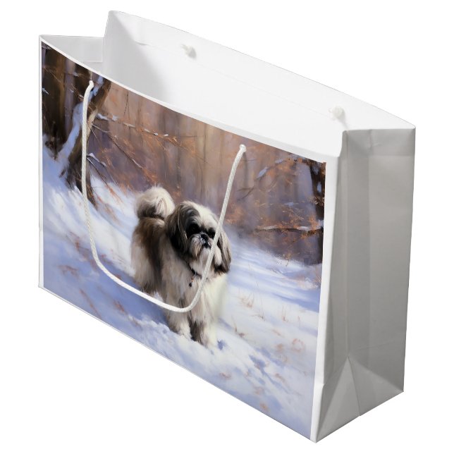 Shih Tzu Let It Snow Weihnachten Große Geschenktüte (Vorderseite Schrägansicht)