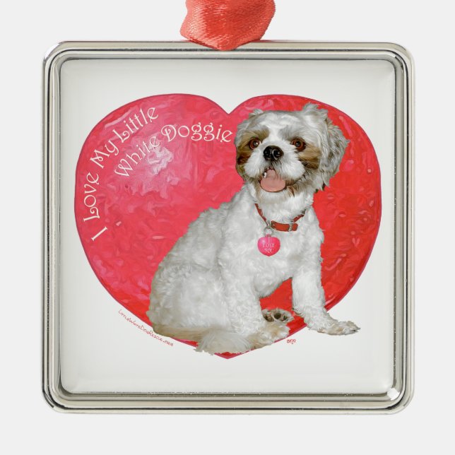 Shih Tzu / Lhasa Apso Valentinstag Silbernes Ornament (Vorne)