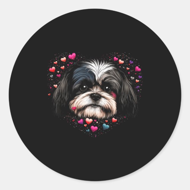 Shih Tzu Love Heart For Valentines Day On Shih Tzu Runder Aufkleber (Vorderseite)