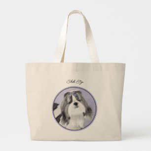 Shih Tzu Malerei Schwarz & Weiß Original Dog Art Jumbo Stoffbeutel