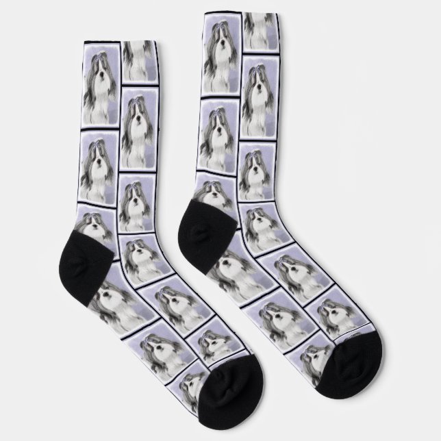 Shih Tzu Malerei Schwarz & Weiß Original Dog Art Socken (Rechts)