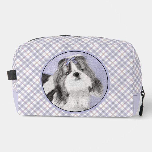 Shih Tzu Malerei Schwarz & Weiß Original Dog Art Waschbeutel (Vorderseite)