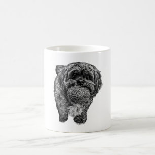 Shih Tzu mit Ball Schwarz-Weiß-Kunst-Tasse Kaffeetasse