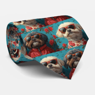 Shih Tzu mit Herz-Rose Valentinstag Krawatte