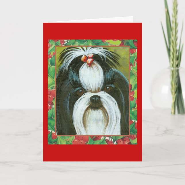 Shih Tzu mit Holly zu Weihnachten (Vorderseite)