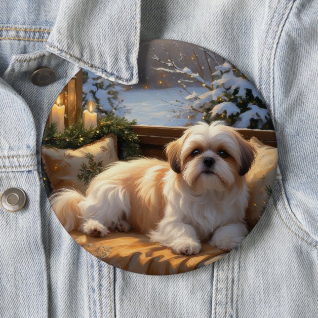 Shih Tzu mit Weihnachtsbeleuchtung Urlaub Button (Beispiel)