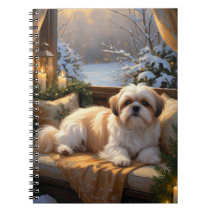Shih Tzu mit Weihnachtsbeleuchtung Urlaub Notizblock