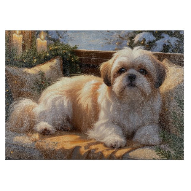 Shih Tzu mit Weihnachtsbeleuchtung Urlaub Schneidebrett (Vorderseite)