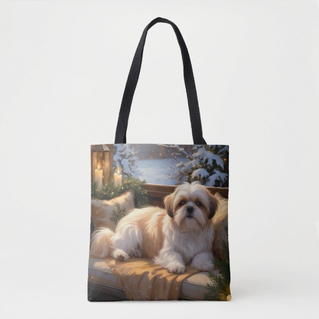 Shih Tzu mit Weihnachtsbeleuchtung Urlaub Tasche (Vorderseite)