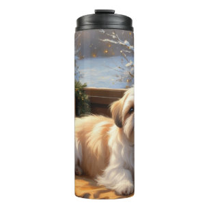 Shih Tzu mit Weihnachtsbeleuchtung Urlaub Thermosbecher