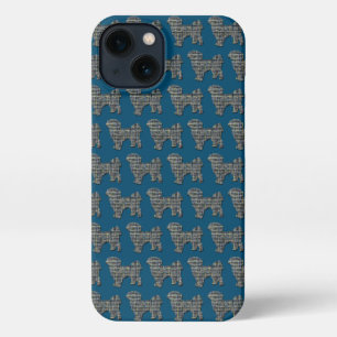 Shih Tzu Niedlich Dog Silhouette Grid Blue iPhone Hülle