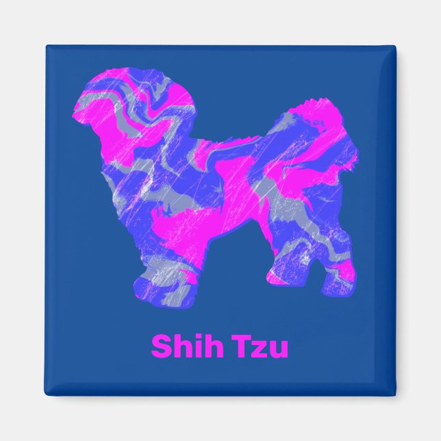 Shih Tzu Niedlich Hunde Silhouette Crazy Hot Pink  Magnet (Vorne)