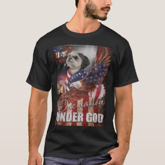 Shih Tzu One Nation unter Gottes Flagge Cross Shih T-Shirt