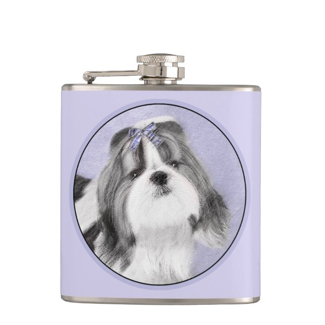 Shih Tzu Painting - Niedliche Original Dog Art Flachmann (Vorderseite)