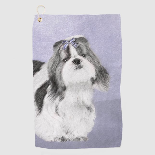 Shih Tzu Painting - Niedliche Original Dog Art Golfhandtuch (Vorderseite)