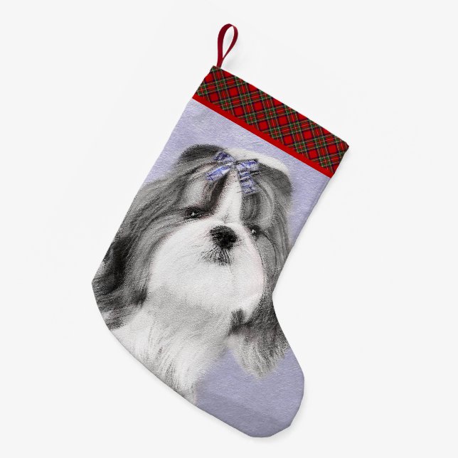 Shih Tzu Painting - Niedliche Original Dog Art Kleiner Weihnachtsstrumpf (Vorderansicht (hängend))