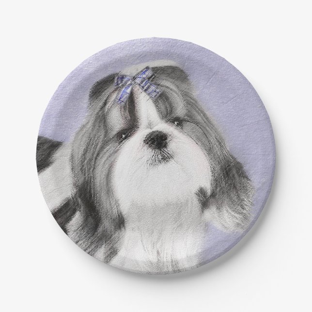 Shih Tzu Painting - Niedliche Original Dog Art Pappteller (Vorderseite)