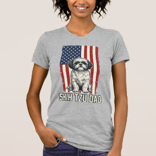 Shih Tzu Papa patriotische Flagge Vintage Hundeshi T-Shirt