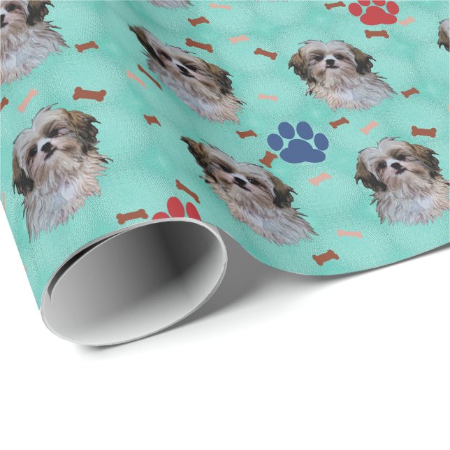 Shih Tzu Portrait Geschenkpapier (Rolleneckpunkt)
